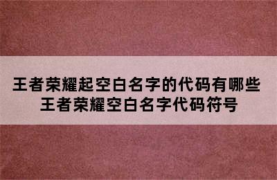 王者荣耀起空白名字的代码有哪些 王者荣耀空白名字代码符号